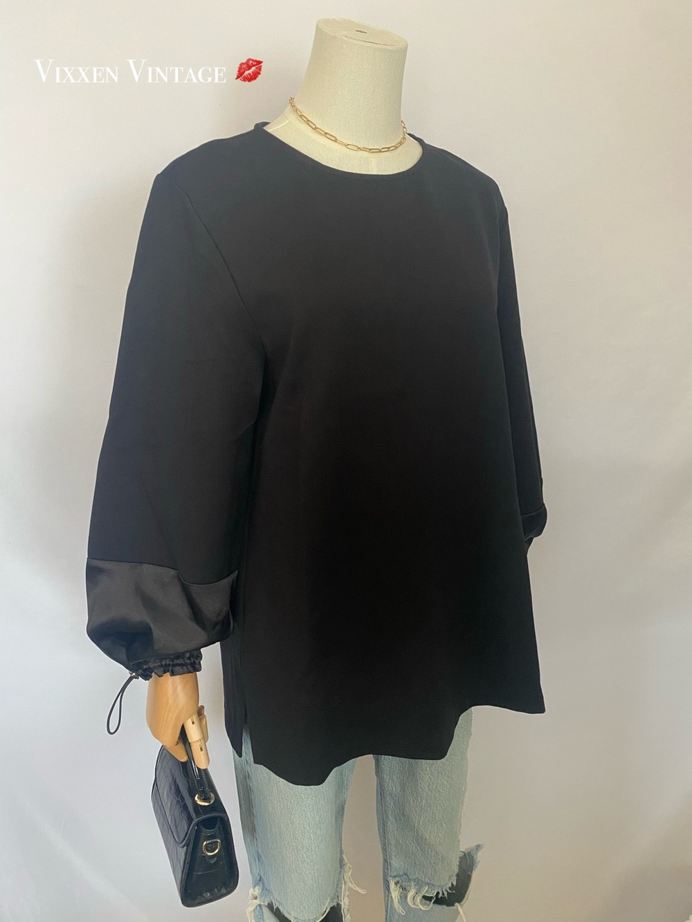 SCAPA LAUREN PERRE MOD 'SILK CUFF BLOUSE' IN BLACK